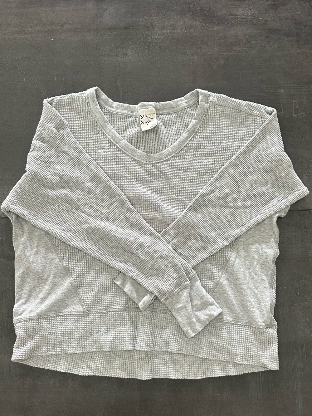aerie Light Gray Waffle-Knit Oversized Crew Sweater size XXS